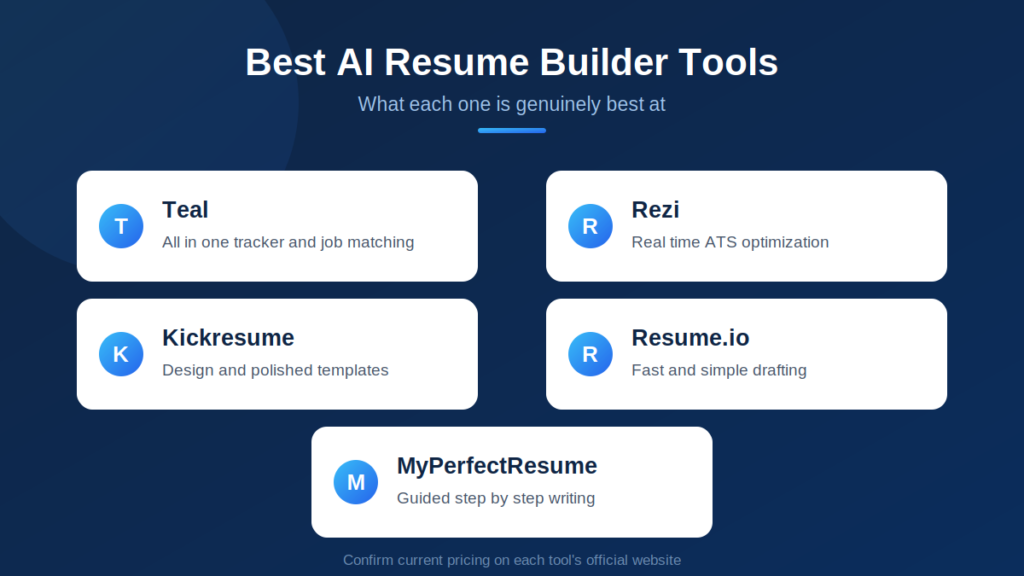 Best AI resume builder tools compared by what each is best at