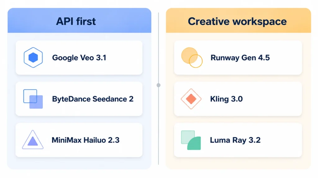 Six best Sora alternatives 2026 grouped by API first tools and creative workspace tools