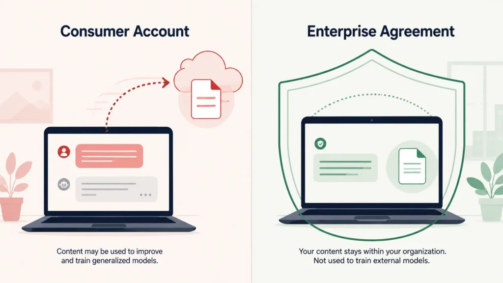 Comparison of consumer AI accounts and enterprise agreements for handling taxpayer data