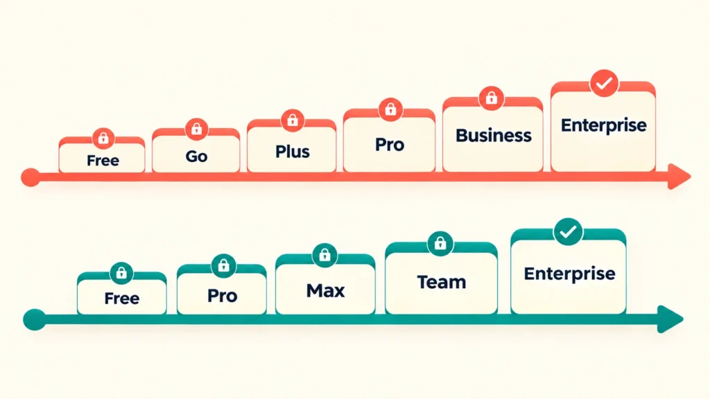 Plan availability ladder comparing which ChatGPT and Claude tiers include their AI agent