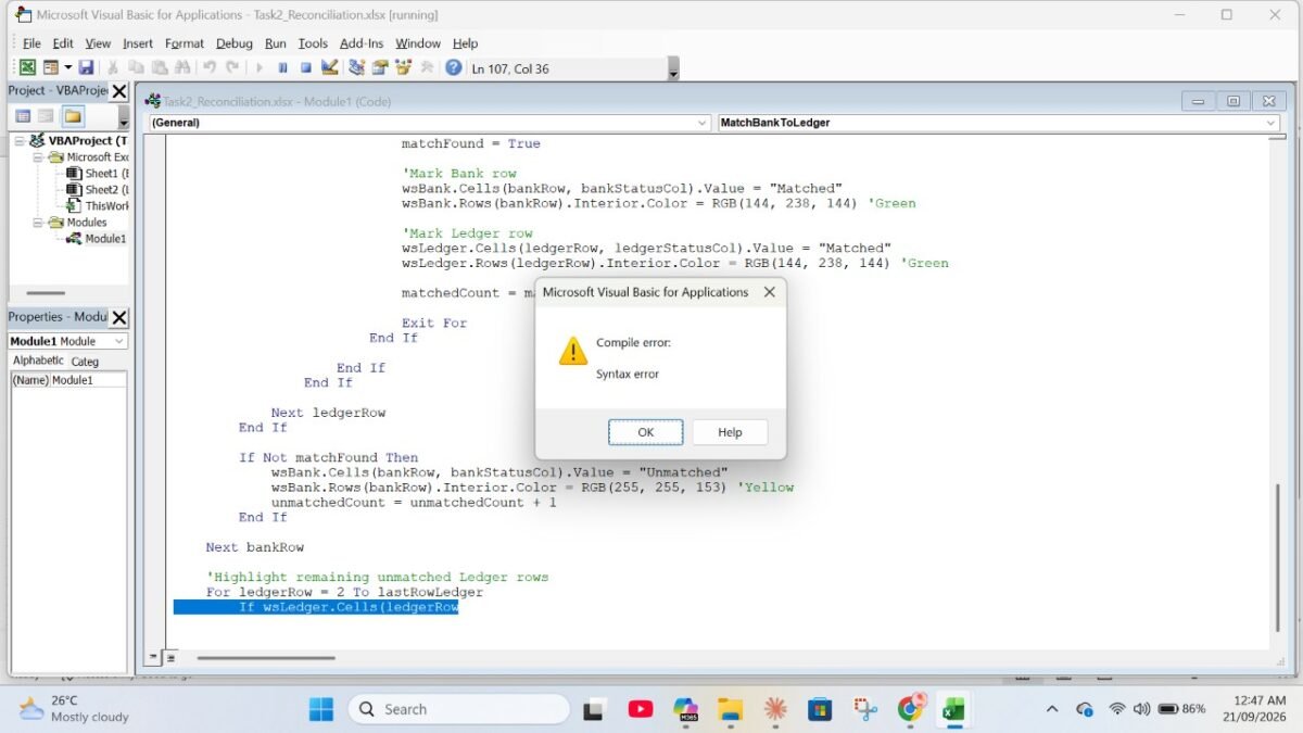 Excel VBA compile error syntax error after an incomplete Copilot reply