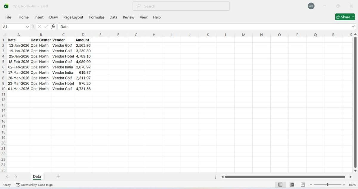 Ops North file created by the Claude macro with columns fitted