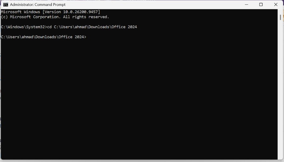  Command Prompt after changing into the Office 2024 folder